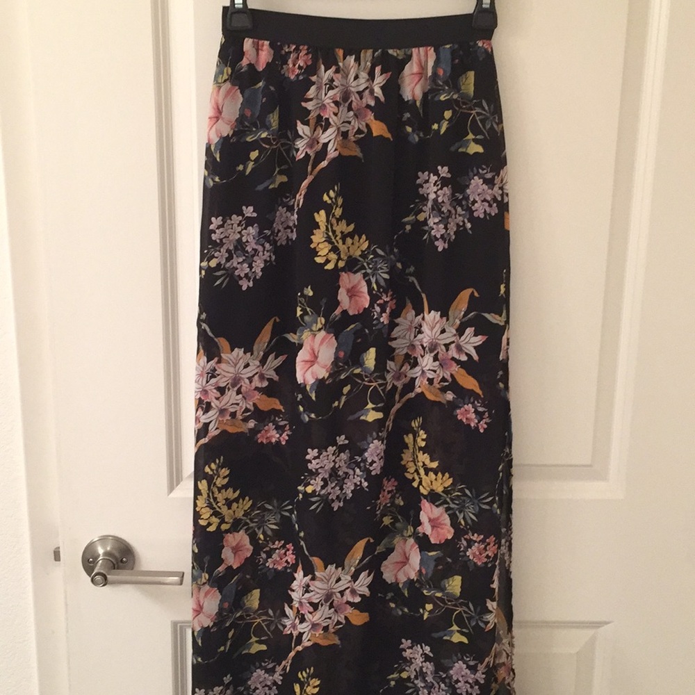 Black and pink floral maxi skirt